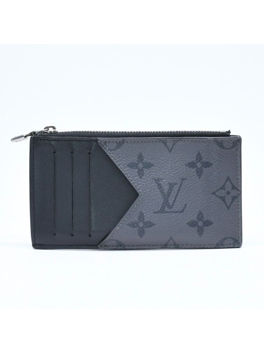Louis Vuitton Taigarama Coin Purse Card Case Black Gray Silver